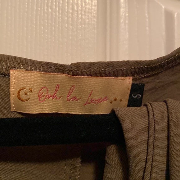 Ooh La Luxe Green Army Long Sleeve Romper Tie Cut Out - Picture 4 of 5